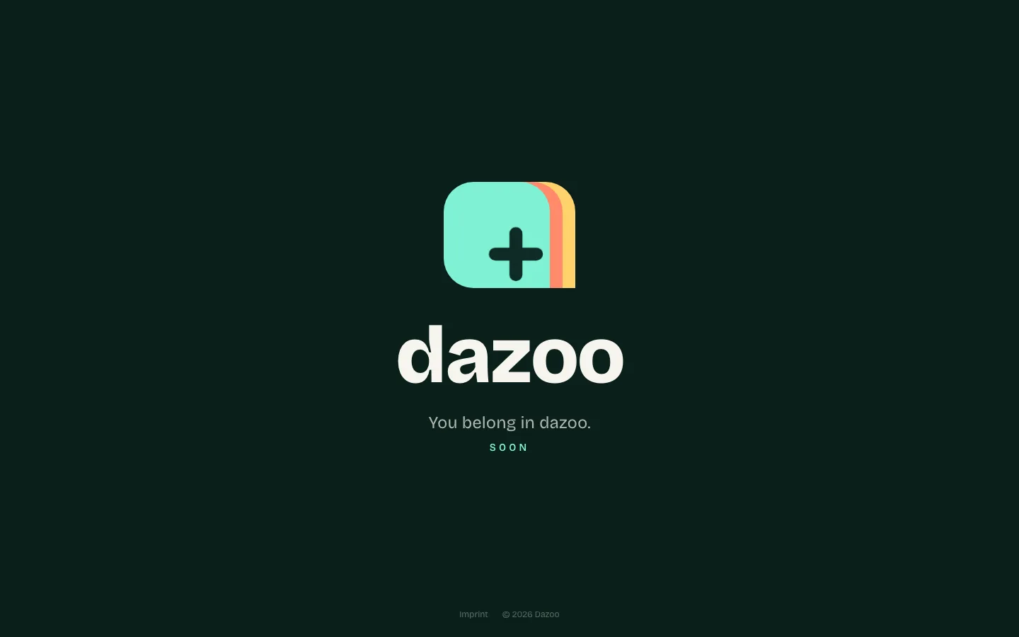 dazoo: Vorschauseite mit Logo und dem Hinweis „Soon“